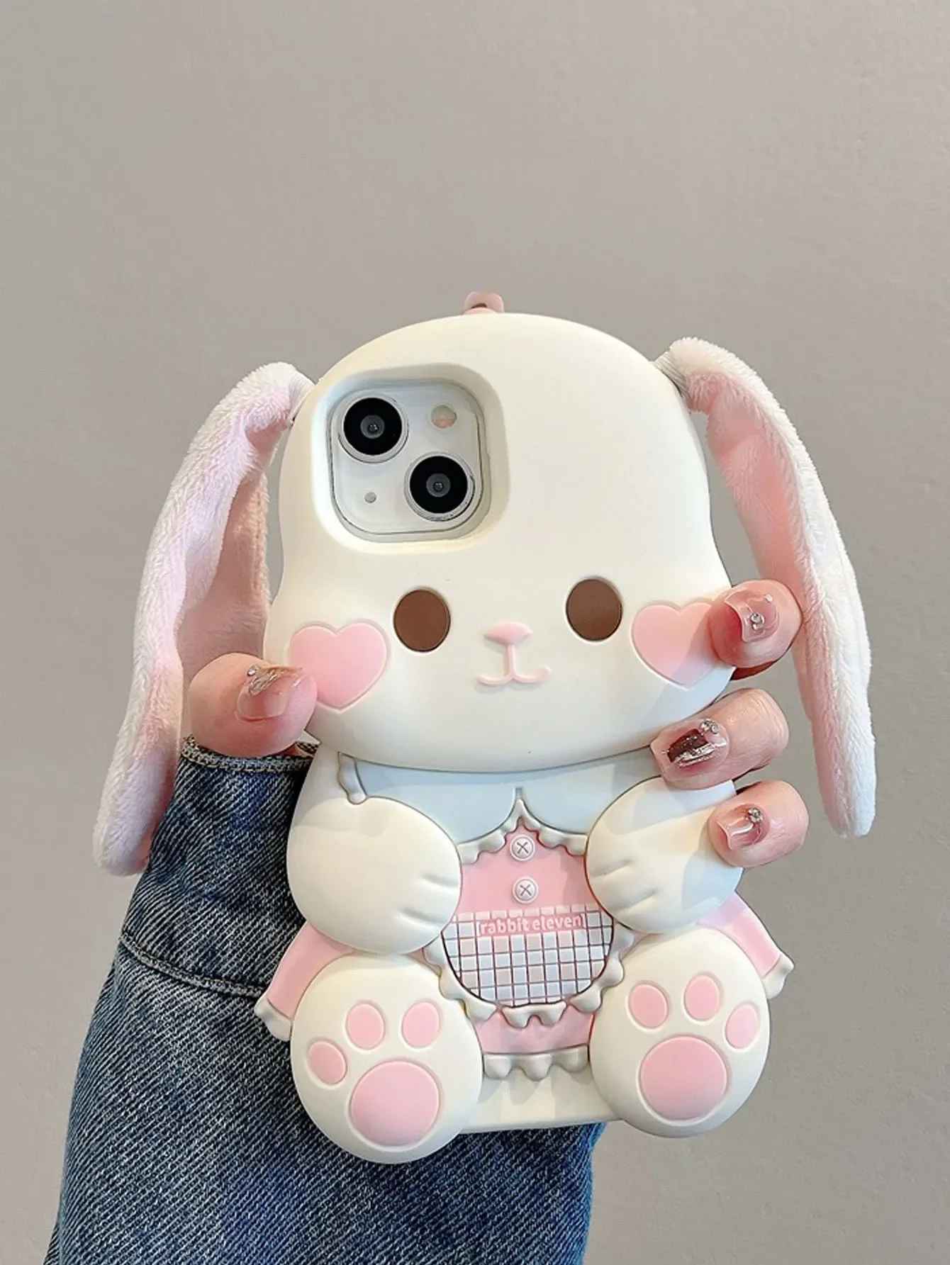 Cute 3D Plush Rabbit Ear Silicone Phone Case for iPhone – Soft Protective Shockproof Cover