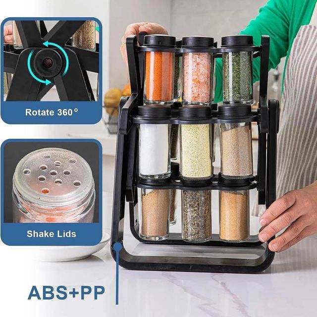 360 Degree Rotating Spice Rack Set | Creative Ferris Wheel Design with 18 Refillable Jars