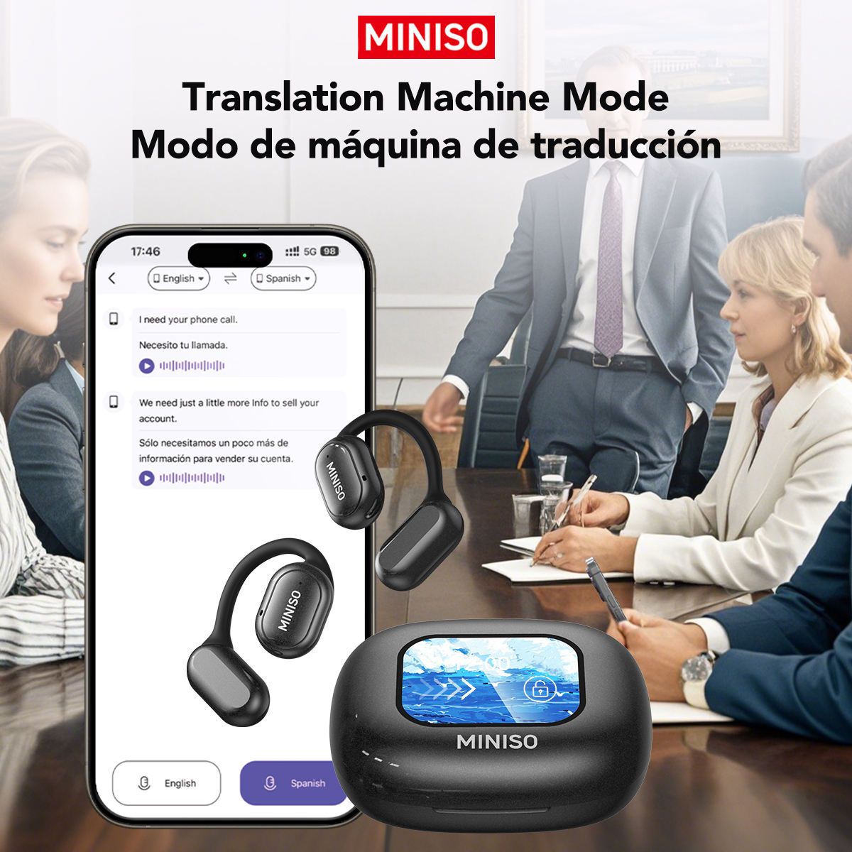 Miniso X30 Touch Screen Bluetooth Headset with Translation Feature, Digital Display & Noise Reduction