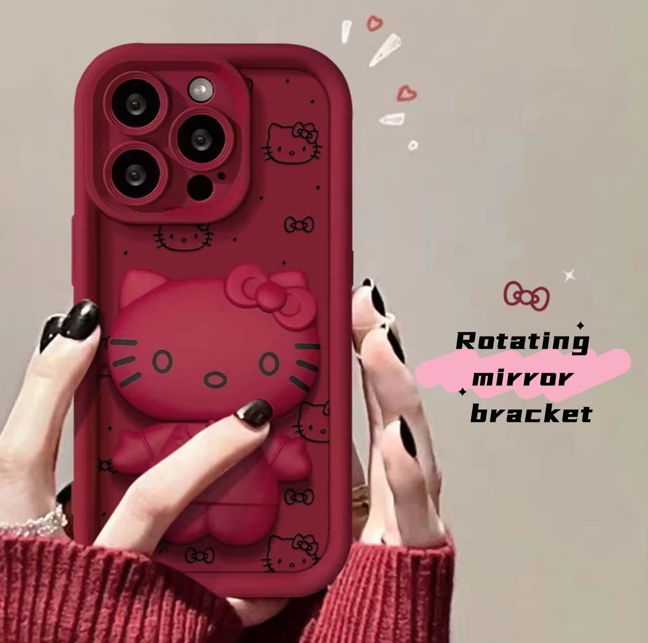 Luxury Melody Cartoon  Silicone Case with Mirror Bracket – Compatible with iPhone 12–16 & Pro/Max