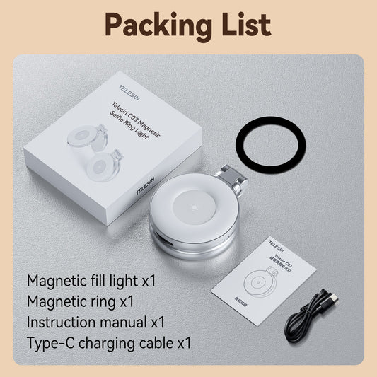 TELESIN Portable LED Selfie Ring Light with 360° Rotation & Makeup Mirror