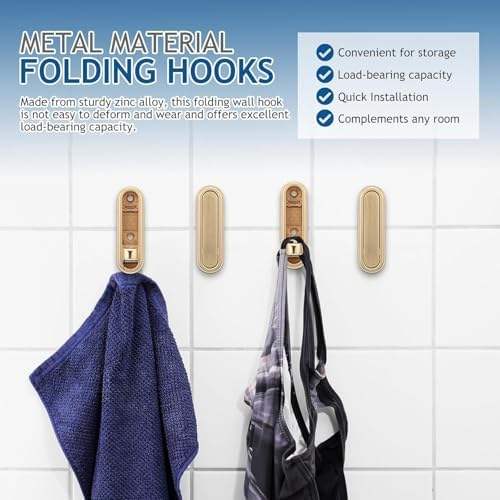 Foldable Wall Mount Hooks – Premium Gold Zinc Alloy Hanger Rail for Home Storage