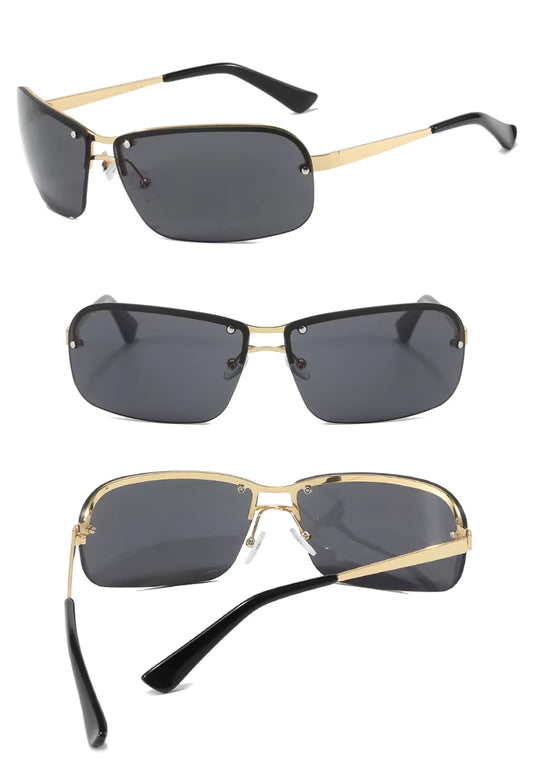 DL Glasses Double Beam Y2K Frameless Oval Retro Metal Sunglasses