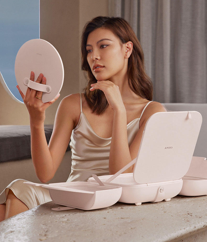 Portable White LED Makeup Mirror with Storage Bag – 5 Brightness Levels & 3 Color Modes, Travel-Friendly