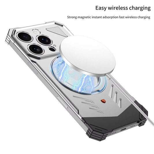 Ultra-Thin Aluminum Magnetic Case for iPhone 15/16 Pro Max – Heat Dissipation 360° Rotating Stand Metal Cover