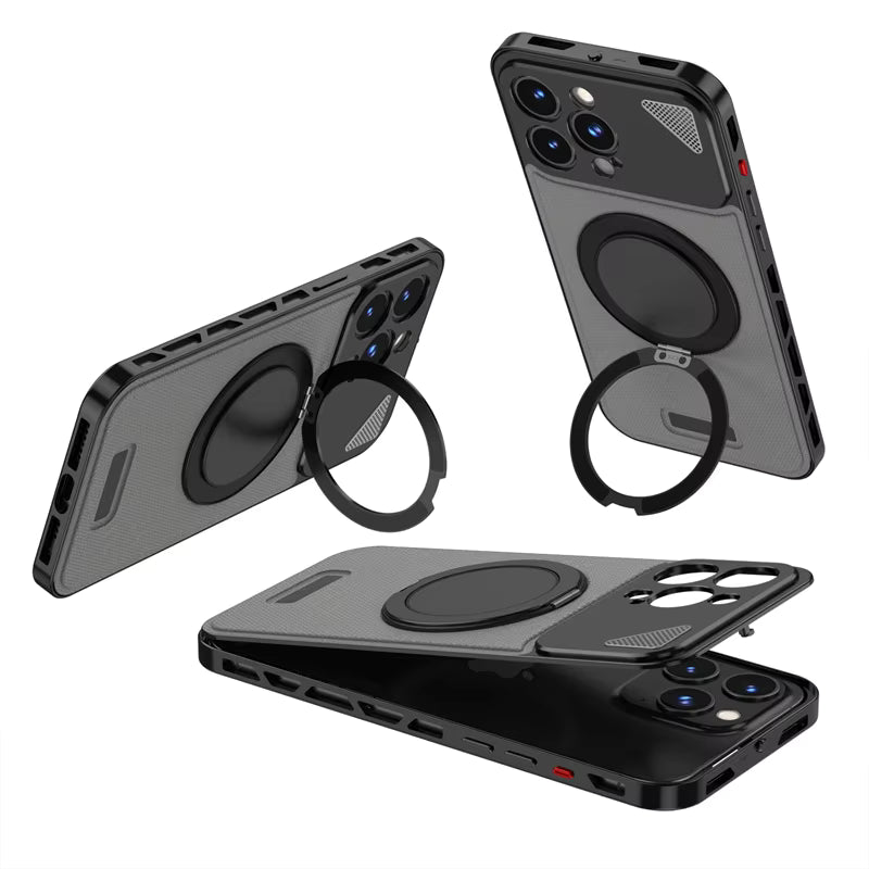 Magnetic Metal Bumper 360° Rotating Stand Case for iPhone – Shockproof Elastic Snap Protective Cover