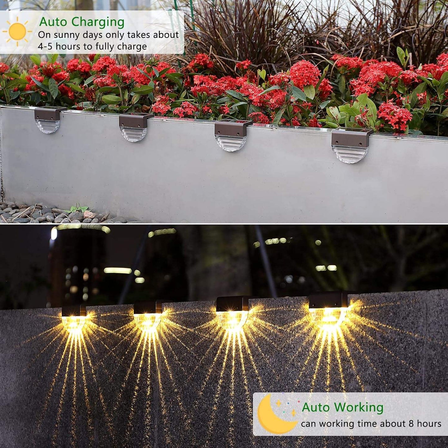 Raybwin IP65 LED Solar Deck Lights, Small Warm White Outdoor Lighting for Garden, Patio & Stairs