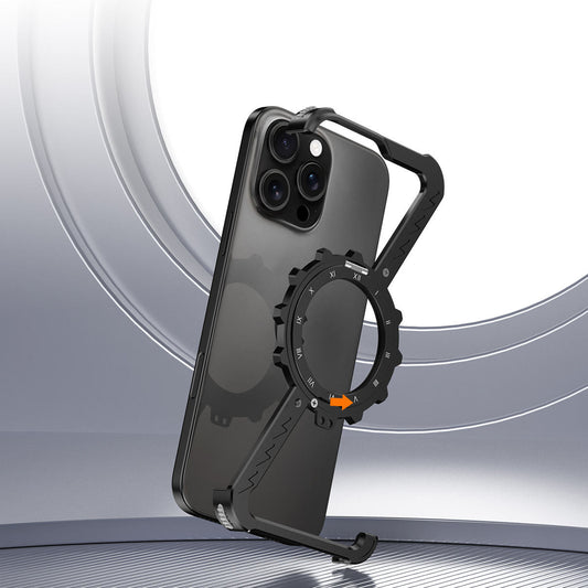Z-Type Magnetic Aluminum Alloy Kickstand Case for iPhone – Wireless Charging Metal Phone Cover