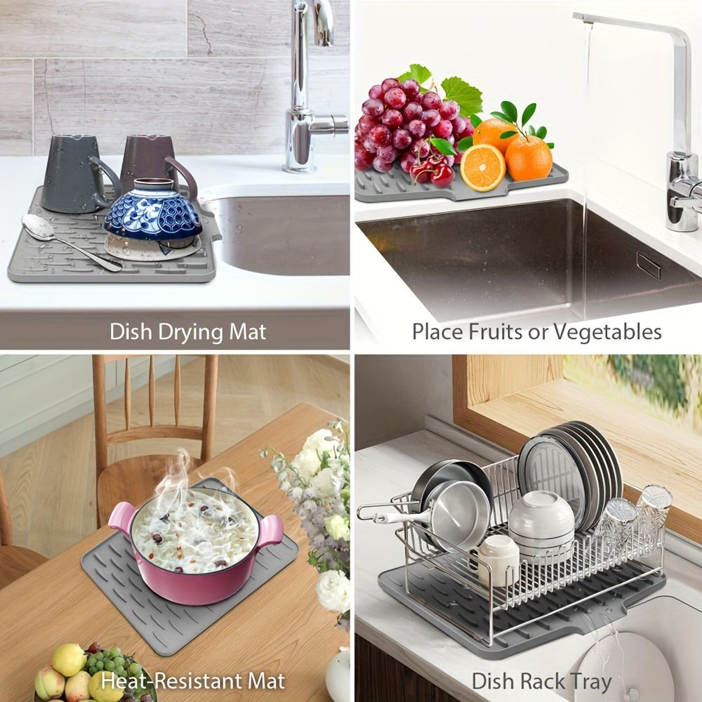 Multifunctional Silicone Dish Drying Mat with Built-In Drain Lip – Portable & Durable Kitchen Pad