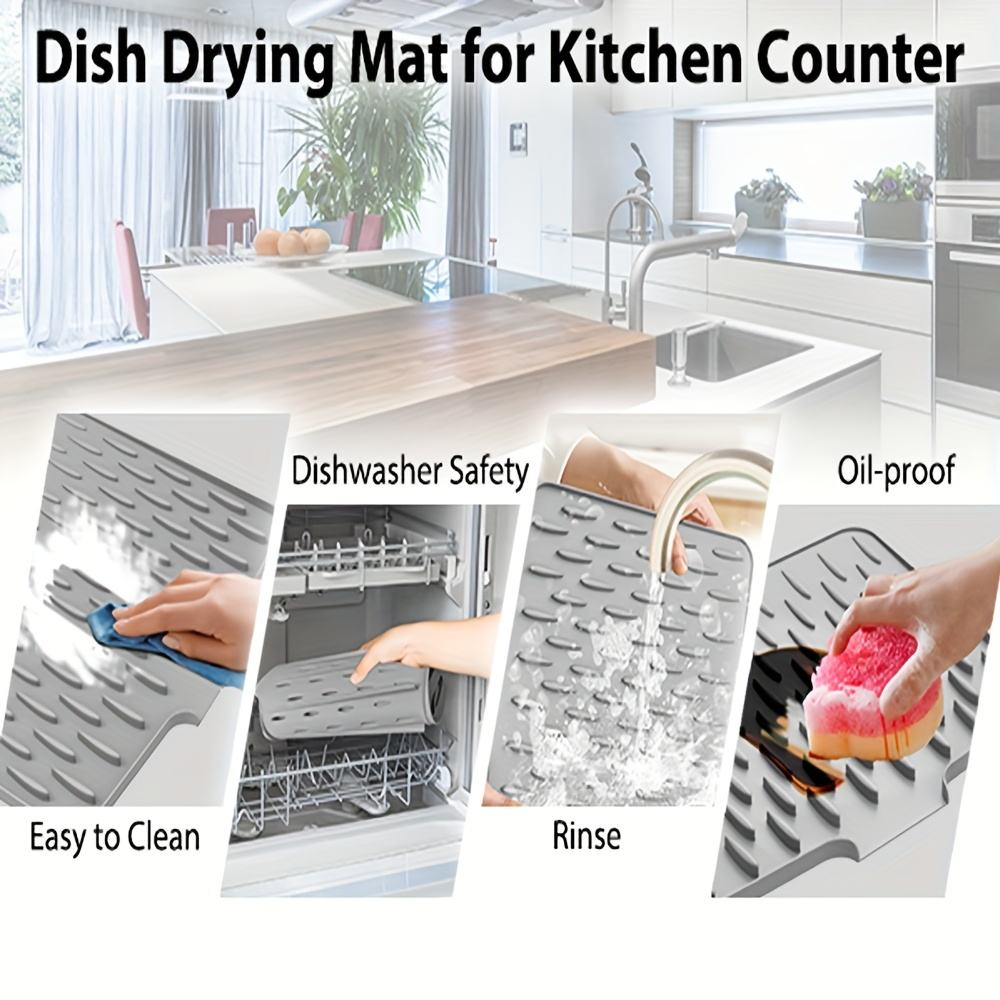 Multifunctional Silicone Dish Drying Mat with Built-In Drain Lip – Portable & Durable Kitchen Pad