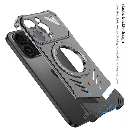 Ultra-Thin Aluminum Magnetic Case for iPhone 15/16 Pro Max – Heat Dissipation 360° Rotating Stand Metal Cover