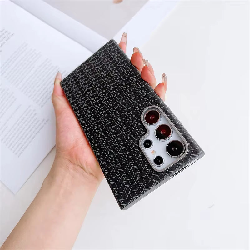 Geometric Leather Phone Case with Fall Protection