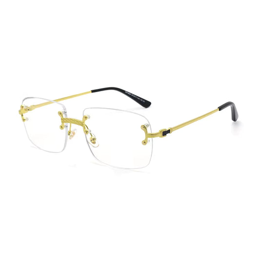 Luxury Designer Ladies Sunglasses Stylish Gold Rimless Rectangle and Square Frames Polarized Lenses