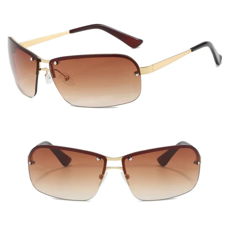 DL Glasses Double Beam Y2K Frameless Oval Retro Metal Sunglasses