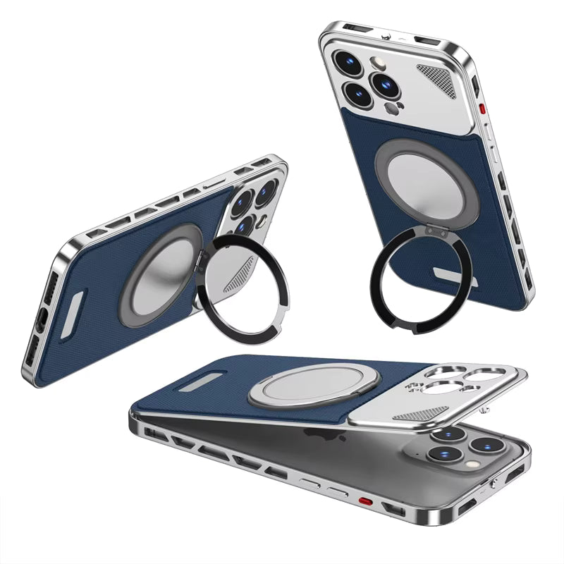 Magnetic Metal Bumper 360° Rotating Stand Case for iPhone – Shockproof Elastic Snap Protective Cover