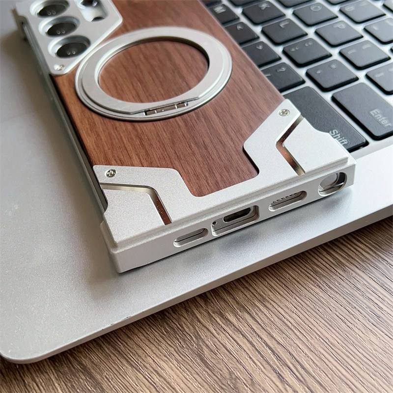 Luxury Magnetic Aluminum Wood Case for Samsung Galaxy S25/S24/S23/S22 Ultra