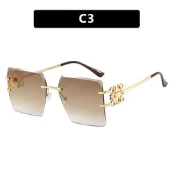 Retro Ladies Square Sunglasses Rimless Trimmed Glass Fashion Protection Sunglasses Personality Touch