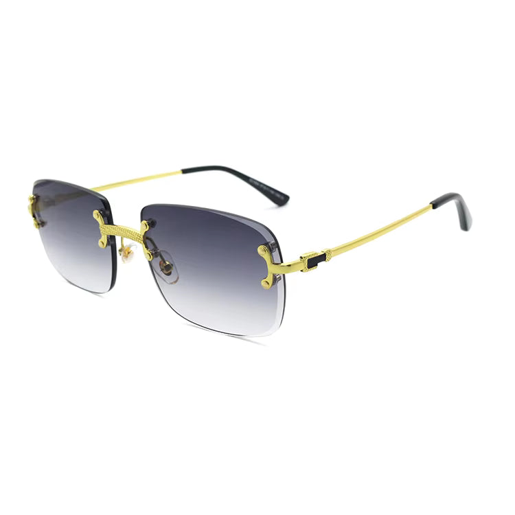 Luxury Designer Ladies Sunglasses Stylish Gold Rimless Rectangle and Square Frames Polarized Lenses