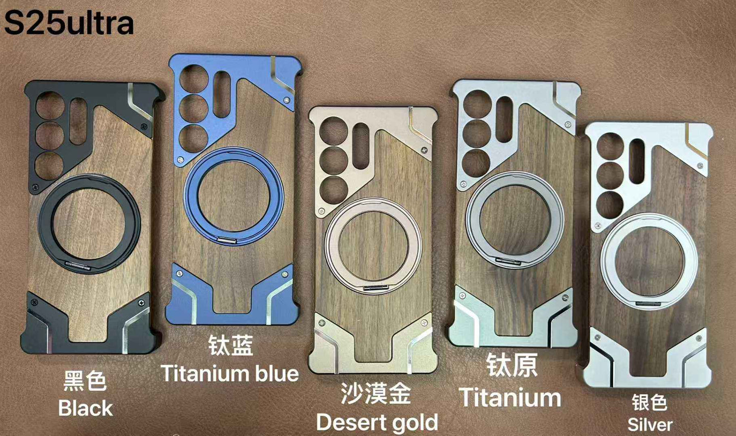 Luxury Magnetic Aluminum Wood Case for Samsung Galaxy S25/S24/S23/S22 Ultra