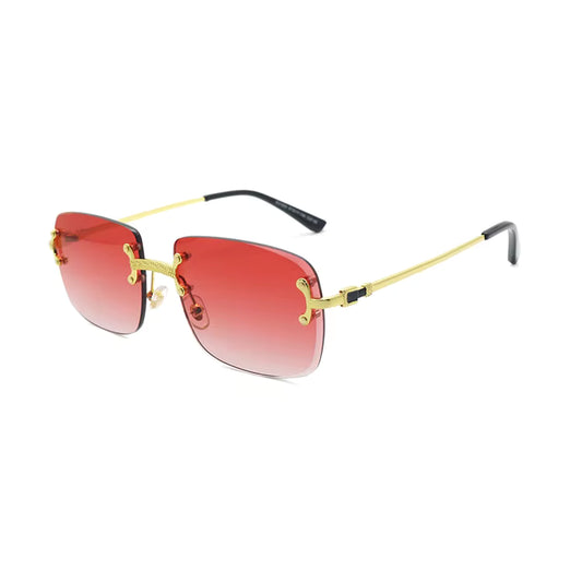 Luxury Designer Ladies Sunglasses Stylish Gold Rimless Rectangle and Square Frames Polarized Lenses