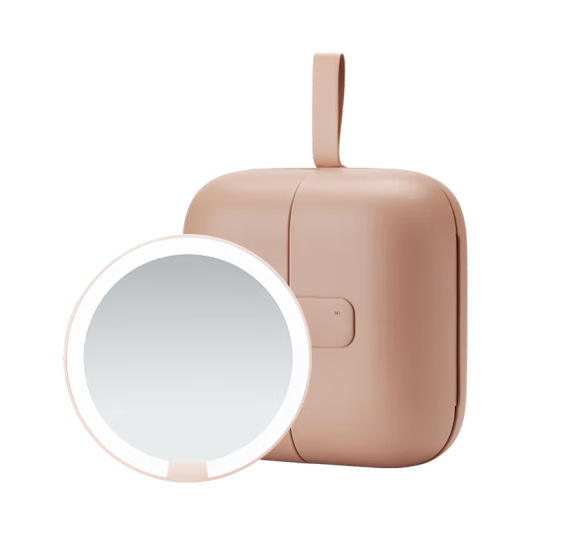 Portable White LED Makeup Mirror with Storage Bag – 5 Brightness Levels & 3 Color Modes, Travel-Friendly