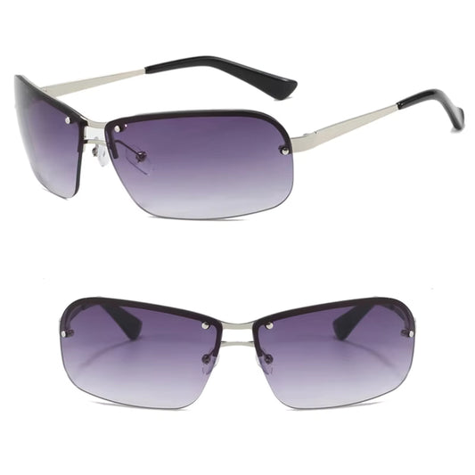DL Glasses Double Beam Y2K Frameless Oval Retro Metal Sunglasses