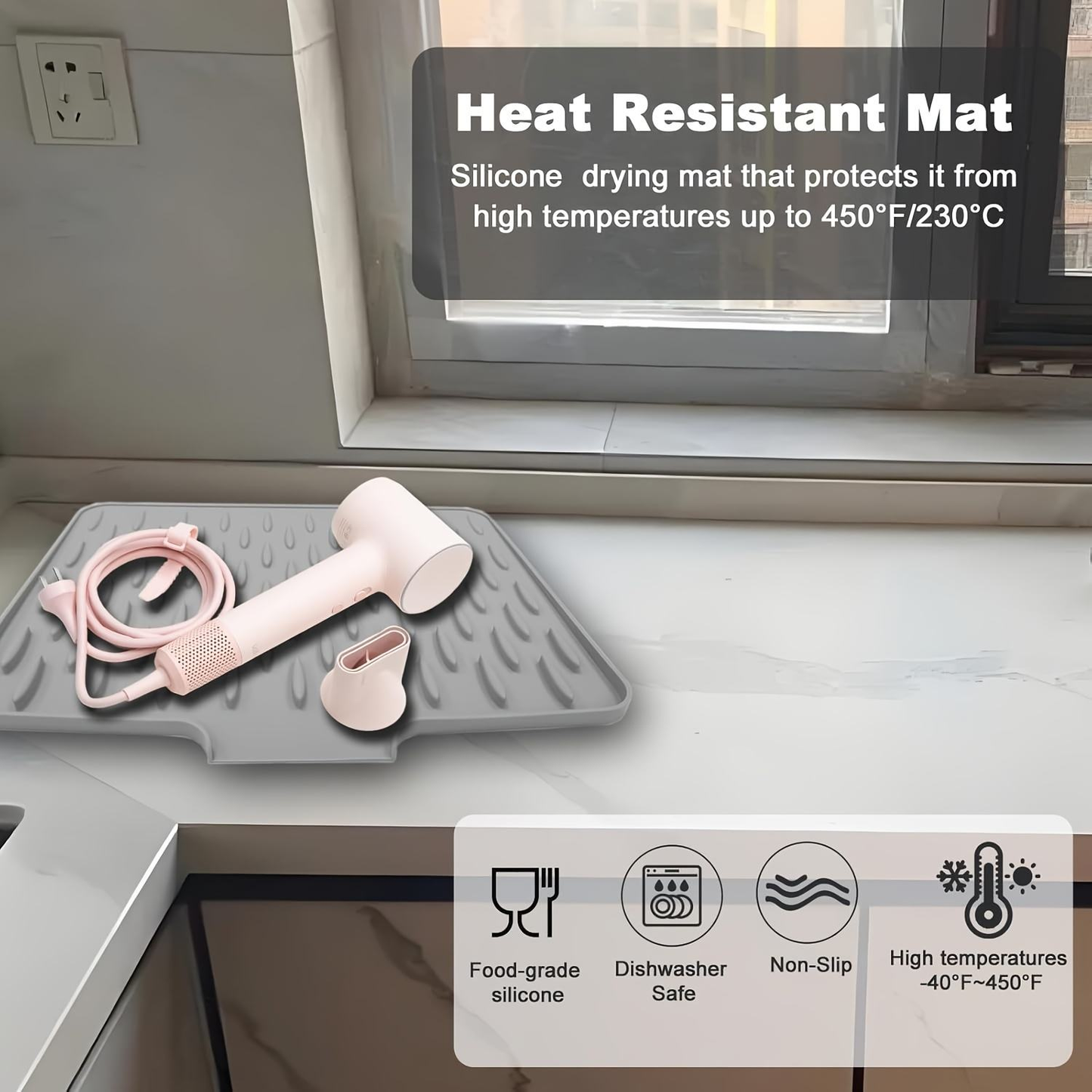 Multifunctional Silicone Dish Drying Mat with Built-In Drain Lip – Portable & Durable Kitchen Pad