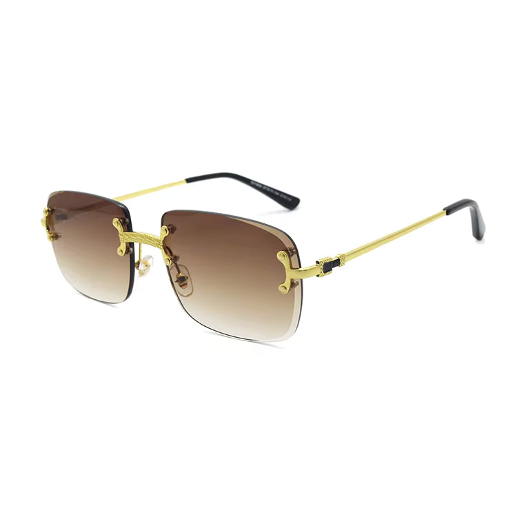 Luxury Designer Ladies Sunglasses Stylish Gold Rimless Rectangle and Square Frames Polarized Lenses