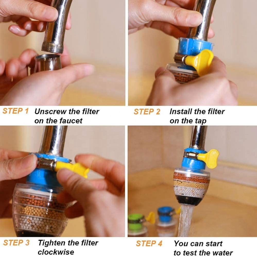 Universal Tap Water Filter Nozzle – 6-Layer Purifier Aerator with Medical Stone & Activated Charcoal