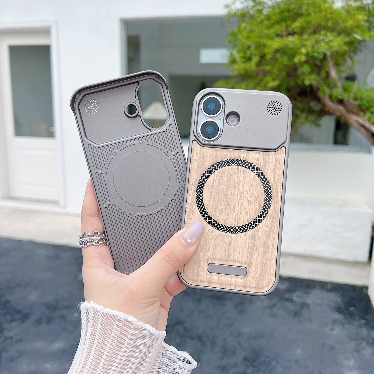 Luxury Aromatherapy Wood Grain Case – Magnetic Suction Borderless Design for iPhone 13/17 Pro Max