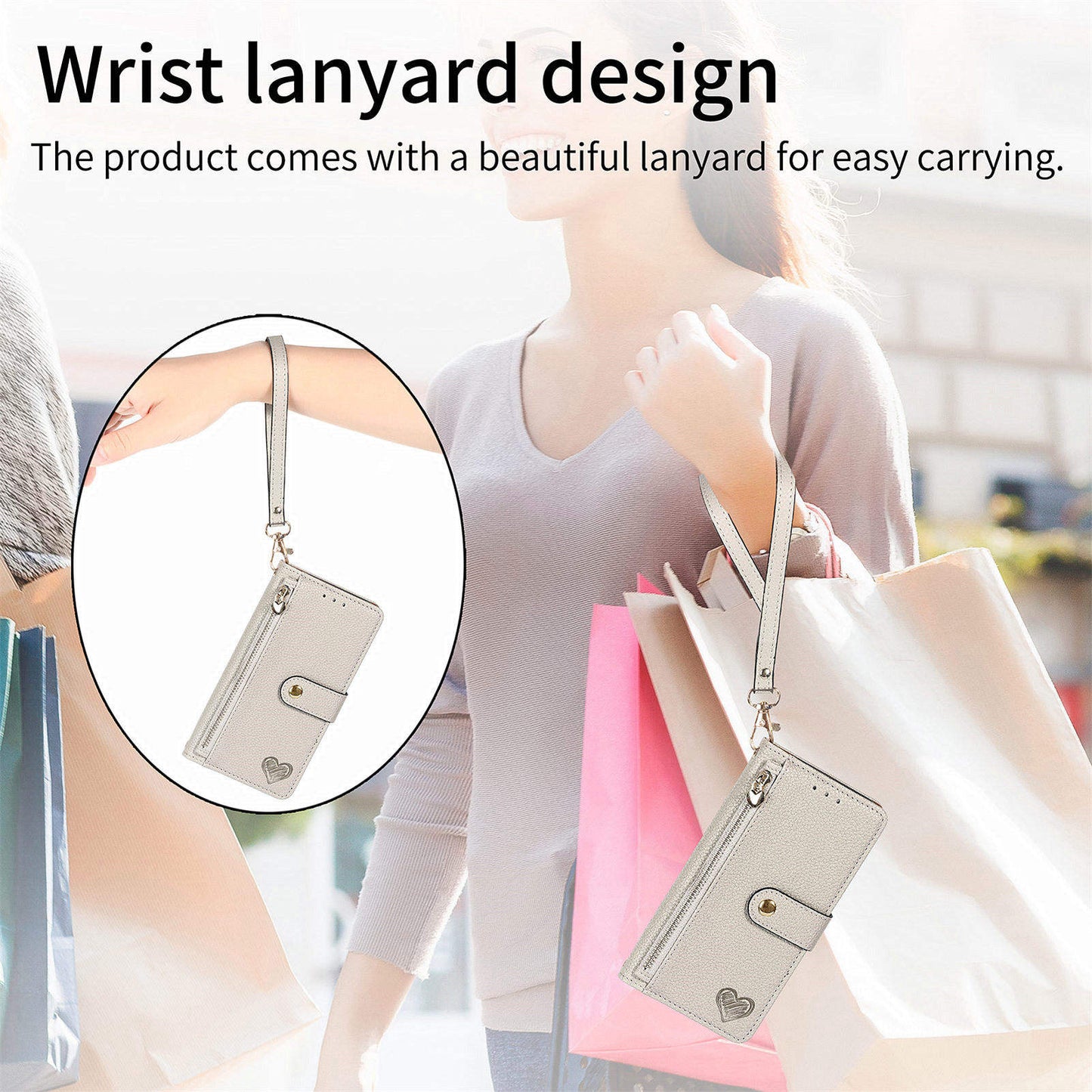 Luxury Heart Design Flip Leather Wallet Case for Girls – Card Holder & Book Style Cover for Mobile Phone