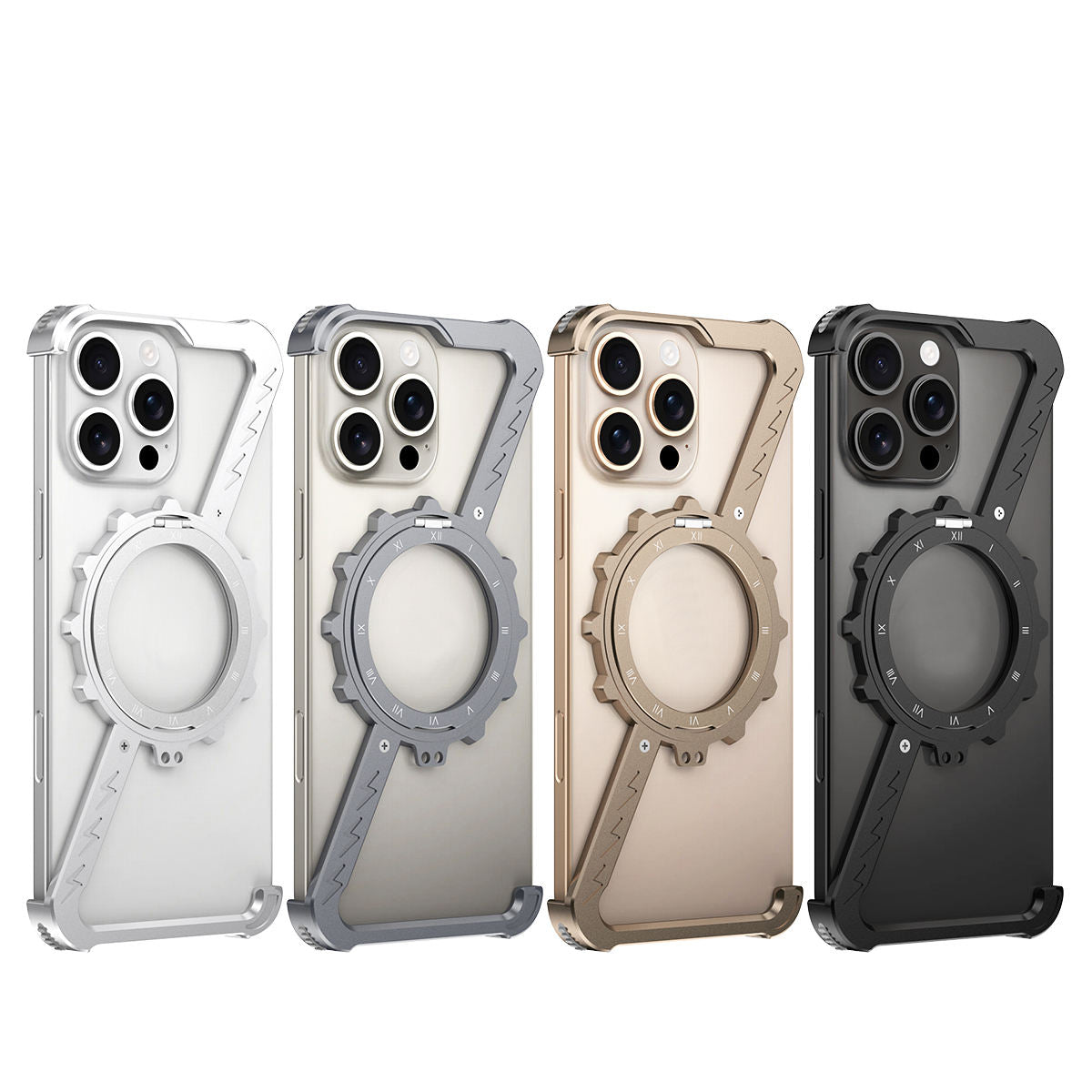 Z-Type Magnetic Aluminum Alloy Kickstand Case for iPhone – Wireless Charging Metal Phone Cover