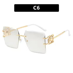 Retro Ladies Square Sunglasses Rimless Trimmed Glass Fashion Protection Sunglasses Personality Touch
