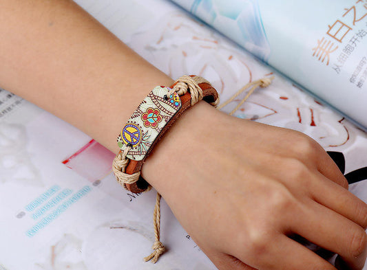 Sign of Peace Leather Bracelet – Unisex Genuine Leather Hemp Rope Braided Wrap Bangle for Men & Women