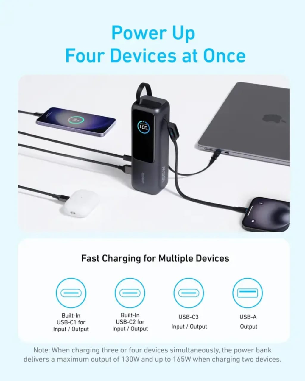 Anker UltraCharge 165W Pro – 25,000mAh High-Speed Power Bank with Built-In Cables
