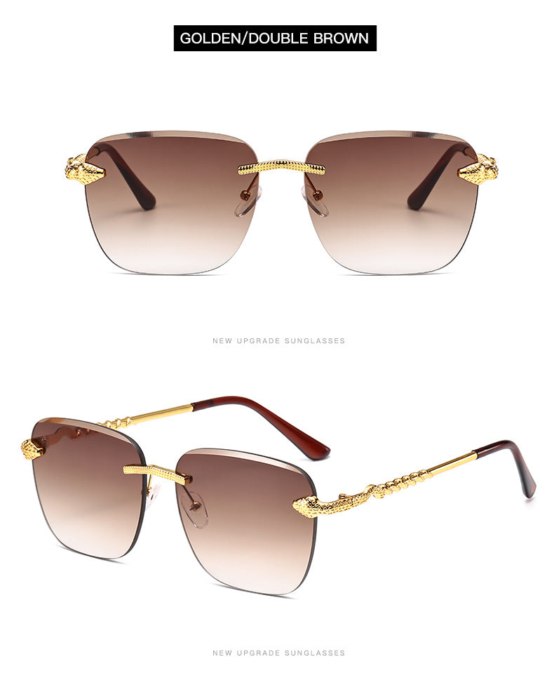 Square Rimless Metal Sunglasses Women