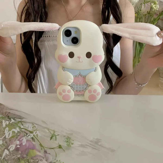 Cute 3D Plush Rabbit Ear Silicone Phone Case for iPhone – Soft Protective Shockproof Cover