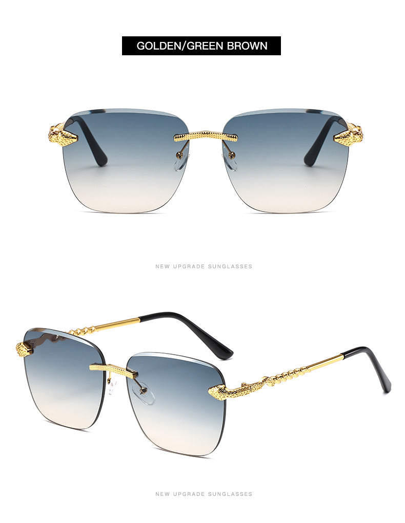 Square Rimless Metal Sunglasses Women