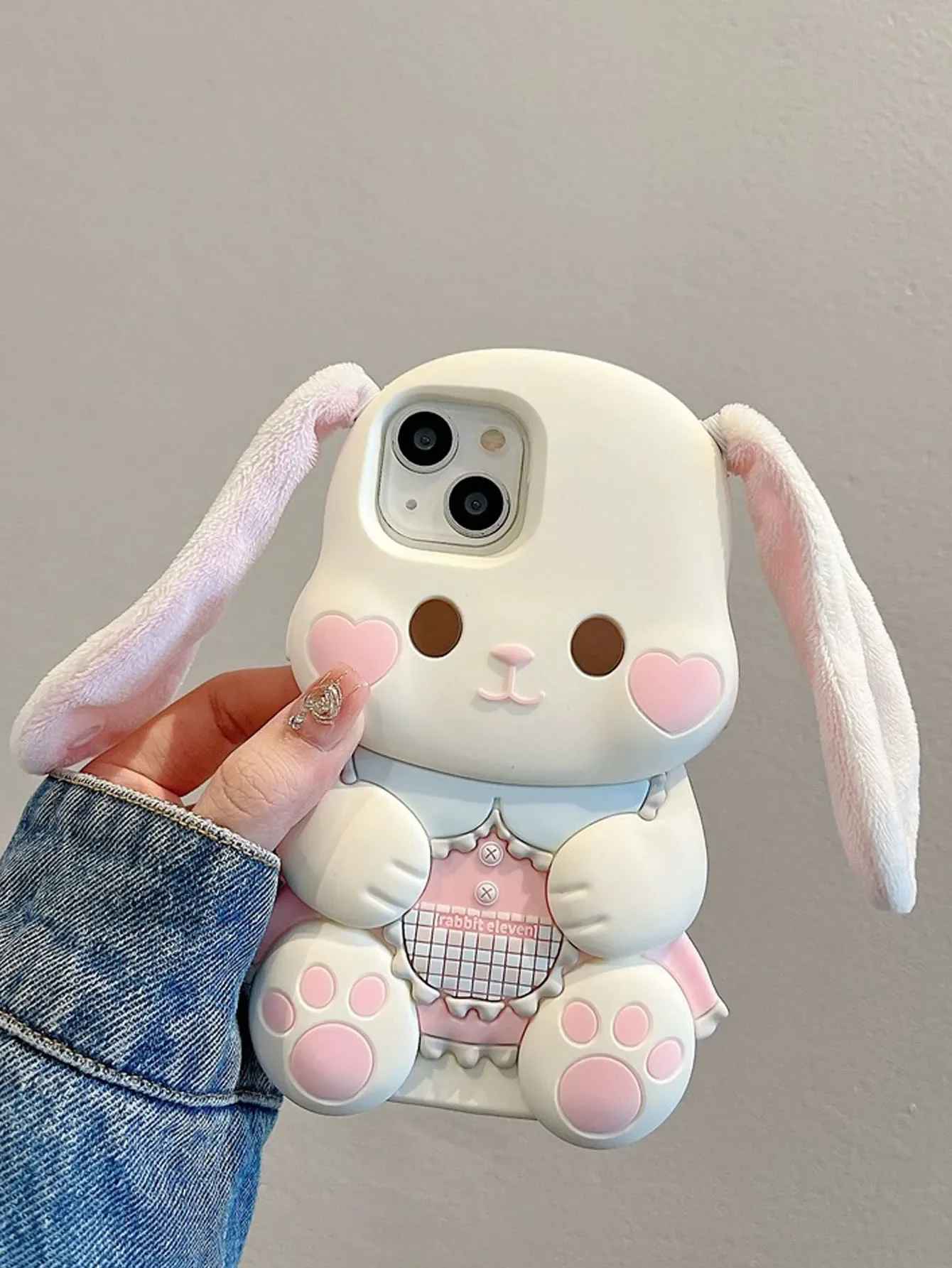 Cute 3D Plush Rabbit Ear Silicone Phone Case for iPhone – Soft Protective Shockproof Cover