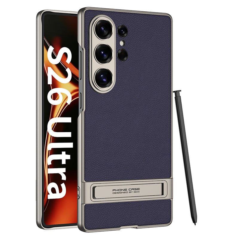 LuxSkin Matte Leather Case – Ultra-Thin Shockproof Cover with Bracket for Samsung Galaxy S26 Ultra