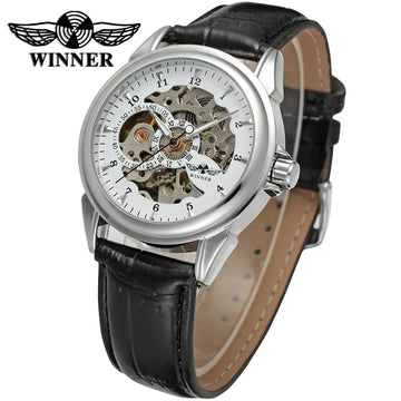 T-winner Leather Strap Skeleton Auto Mechanical Watch