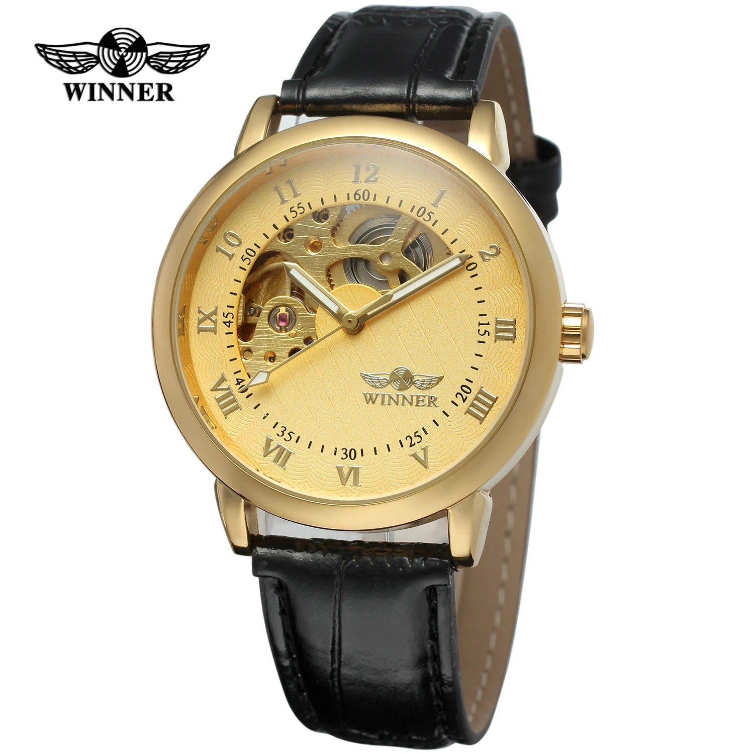 Luxury Gold Skeleton Leather Automatic Watch