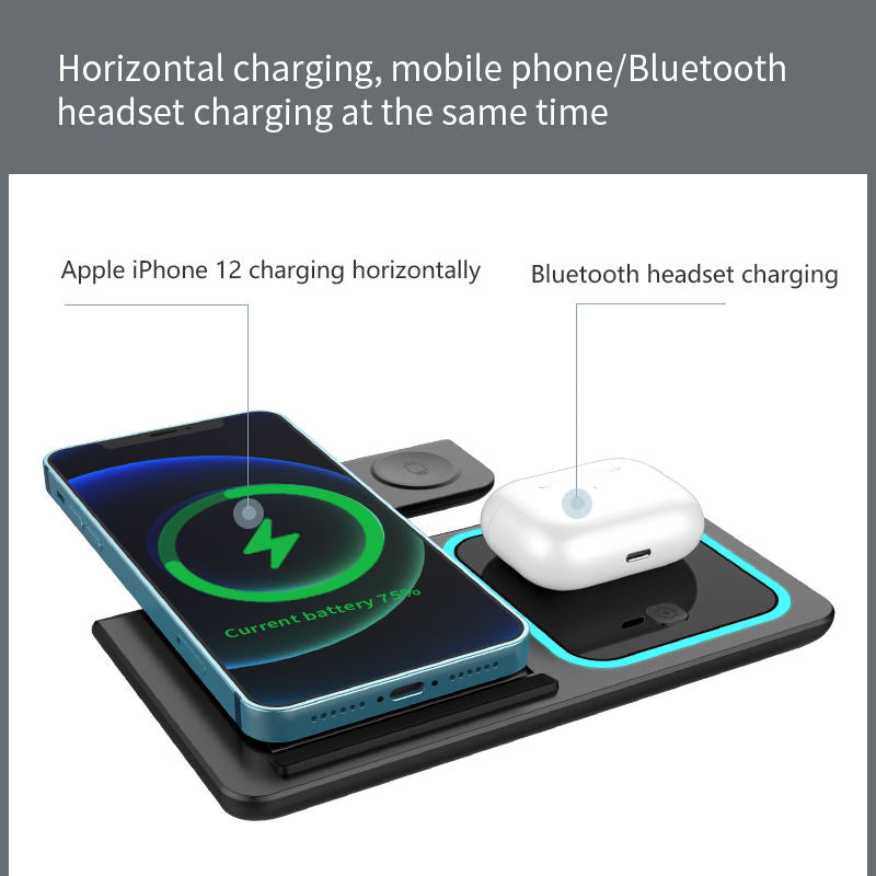 3-in-1 Foldable Wireless Charger – LED Fast Charging Dock for Mobile, iWatch & AirPods