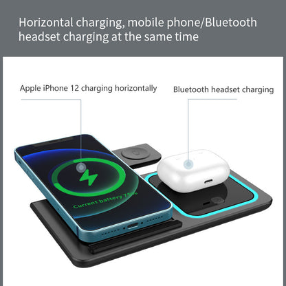 3-in-1 Foldable Wireless Charger – LED Fast Charging Dock for Mobile, iWatch & AirPods