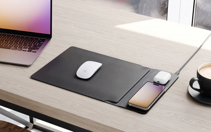 PU Leather Laptop Sleeve with Built-in Mouse Pad & Wireless Charger