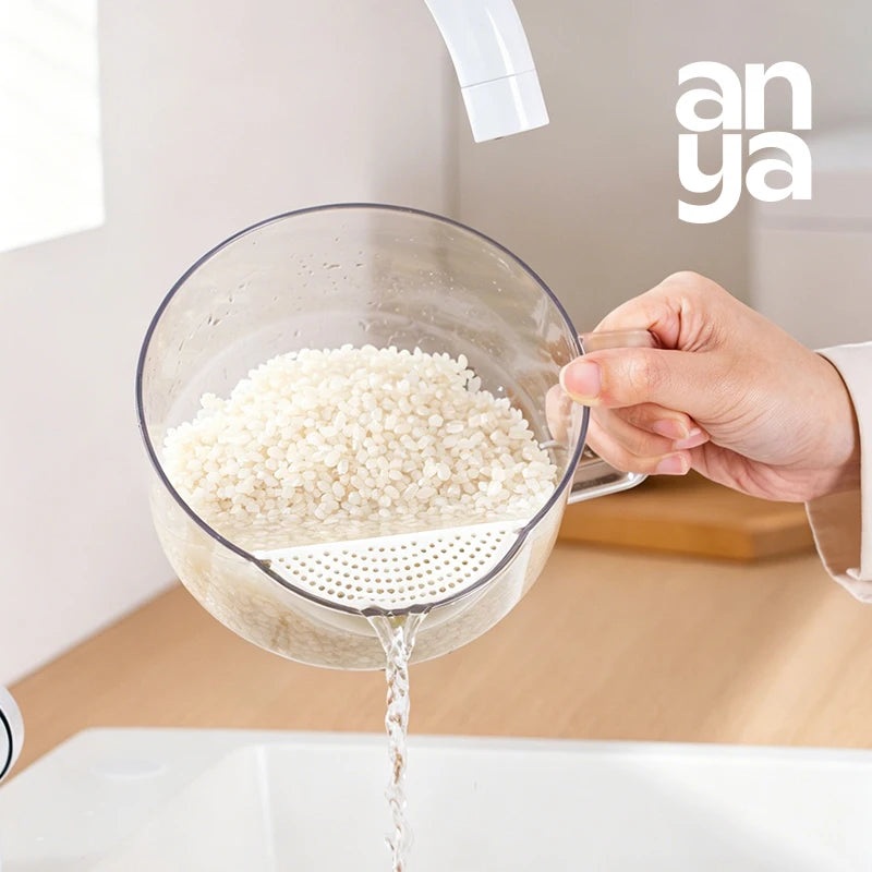 ANYA 2026 Custom Logo 2-in-1 Rice Washer Strainer Bowl Large Plastic