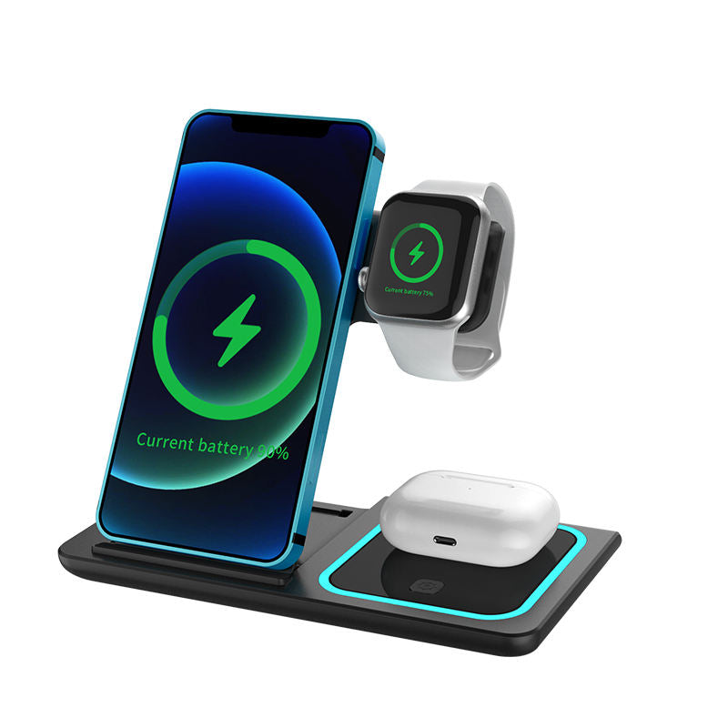 3-in-1 Foldable Wireless Charger – LED Fast Charging Dock for Mobile, iWatch & AirPods