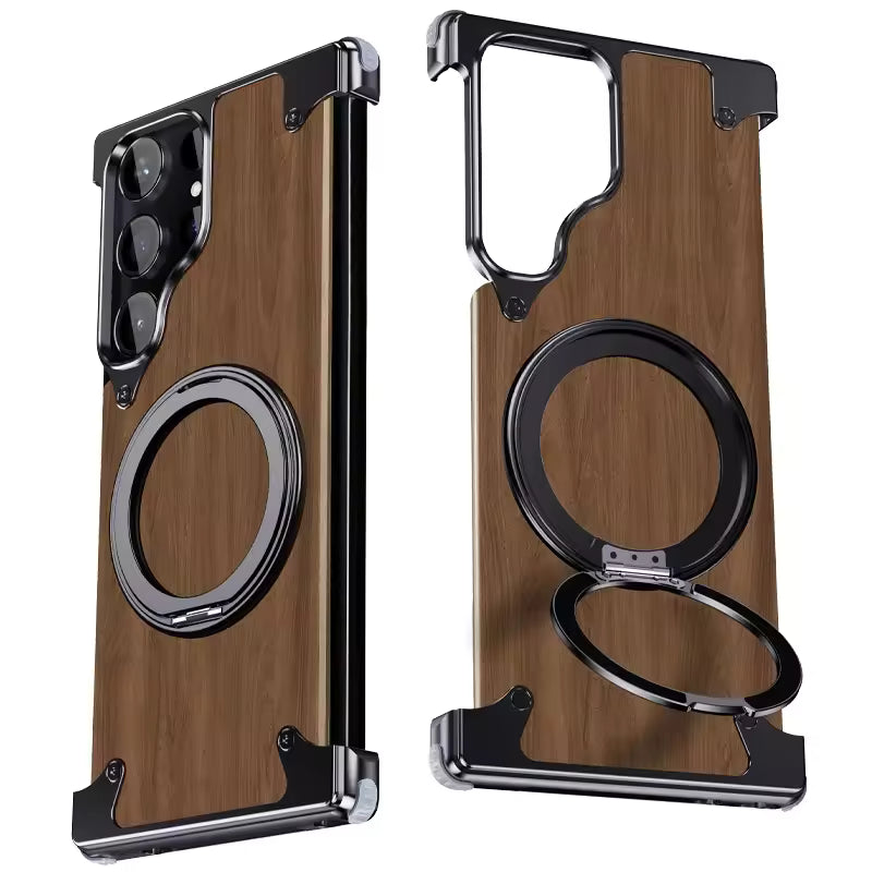 Premium Walnut Wood Metal Magnetic 360° Stand Case