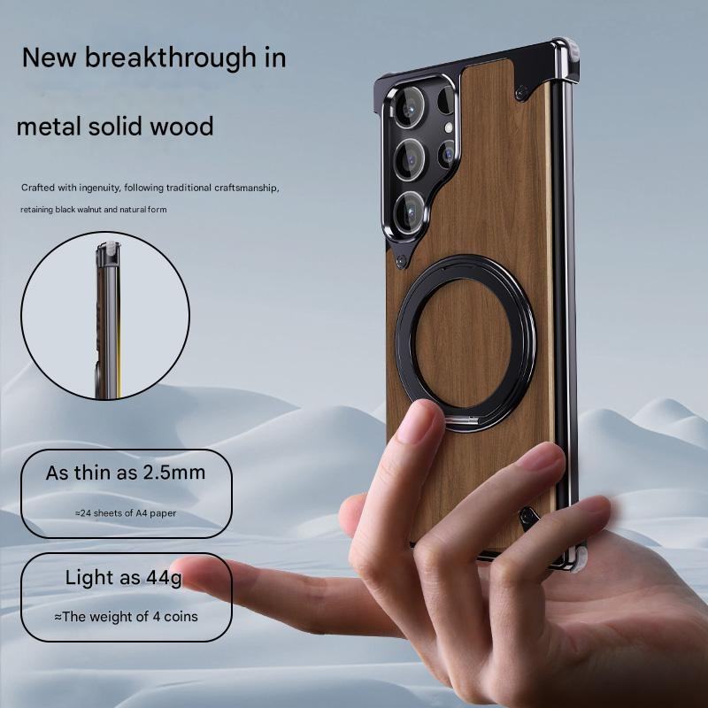 Premium Walnut Wood Metal Magnetic 360° Stand Case