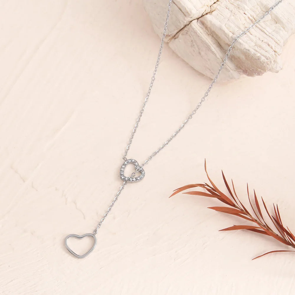 Elegant Heart Zircon Necklace for Women - PVD Plated